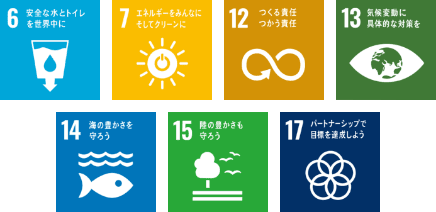 SDGsのアイコン6,7,12,13,14,15,17